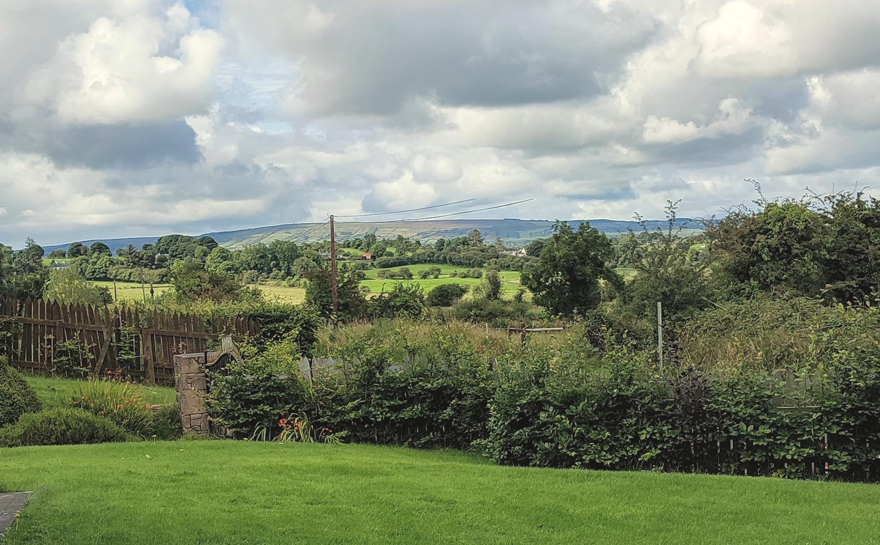 Green fields and hills in Co. Mayo under a summer sky